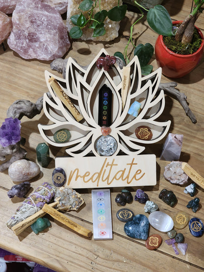 Lotus Meditation Stand w 12 Intuitively Chosen Crystals